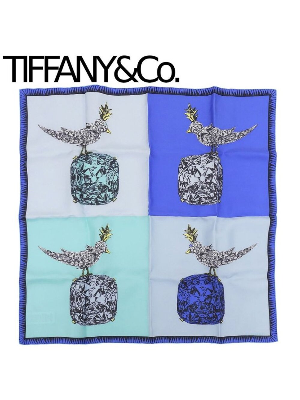 Tiffany & Co Bird on a Rock Square Silk Scarf Infinity Blue